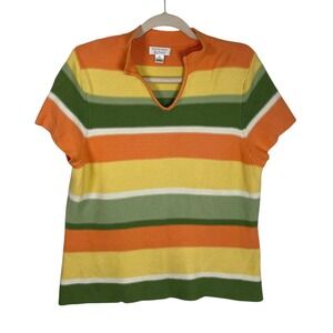 Christopher & Banks Womens Striped Knit Top XL Orange Green Yellow Retro Y2K